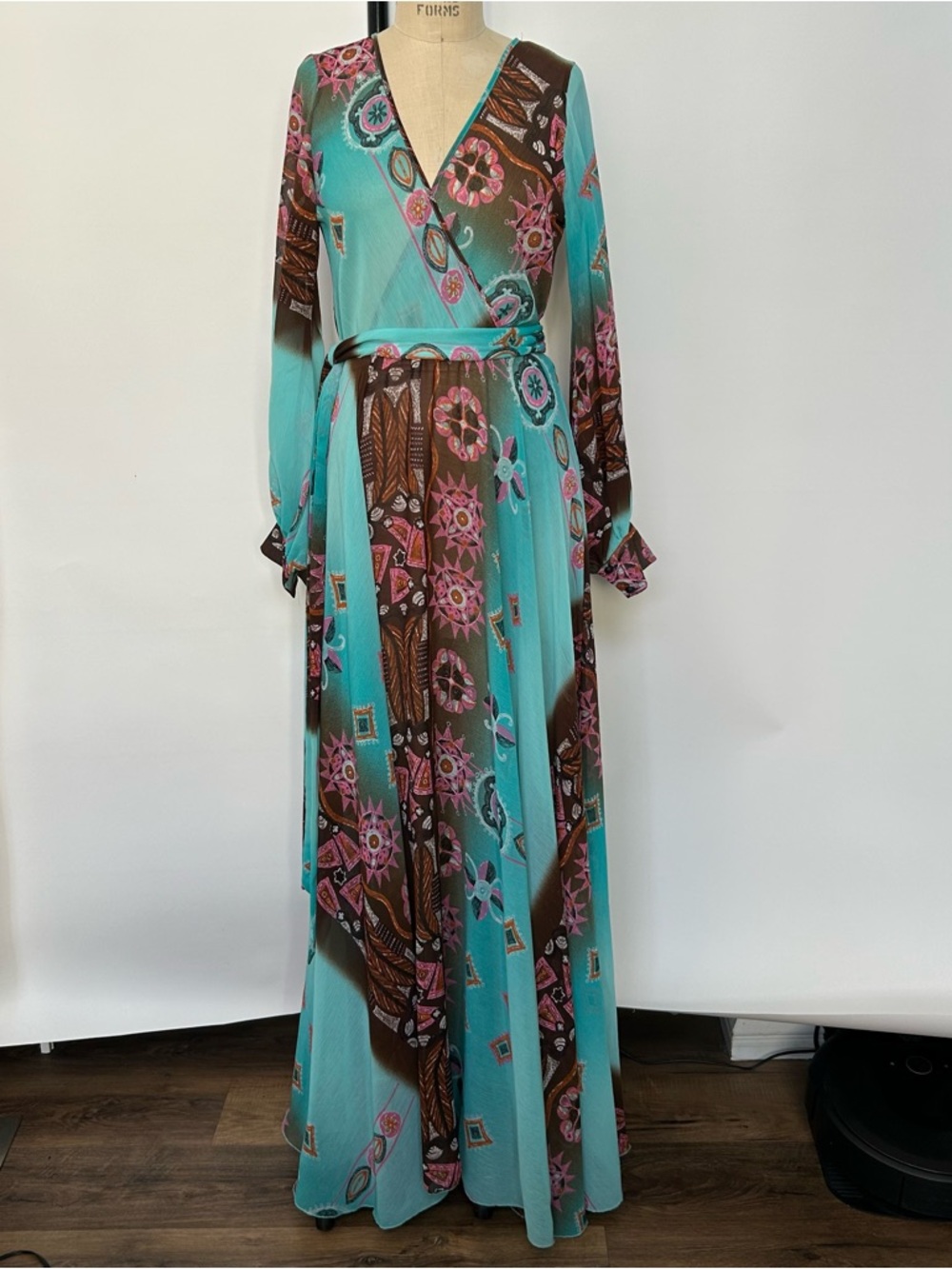 Meghan LA Turquoise & Brown Floral Maxi Dress